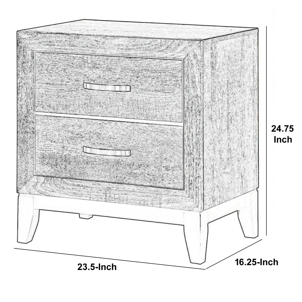 Wooden Nightstand With 2 Drawers And Chamfered Legs, Gray And Black By Benzara | Nightstands | Modishstore - 5