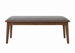 Fabric Upholstered Wooden Bench With Chamfered Legs, Gray And Brown By Benzara