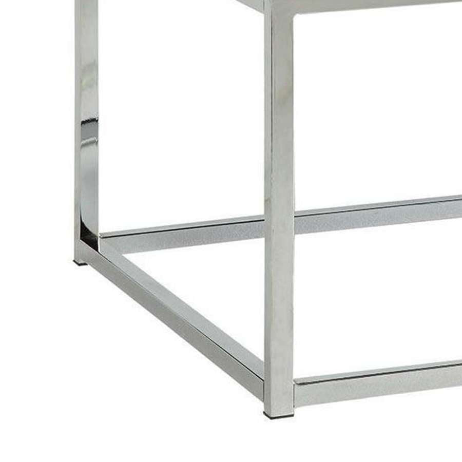 Leatherette Metal Frame Ottoman With Tufted Seating, White And Silver By Benzara | Ottomans |  Modishstore  - 3