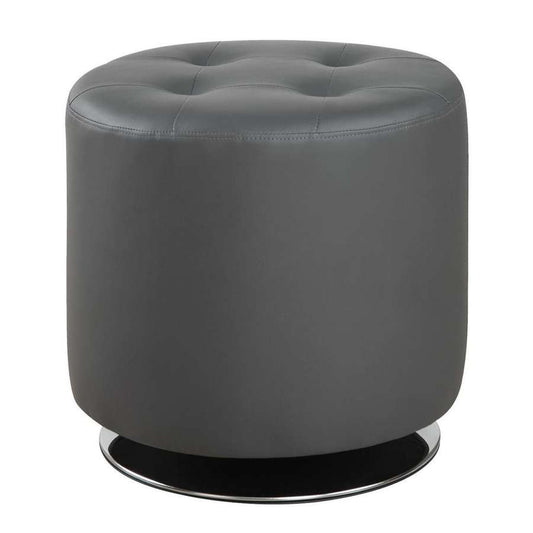Round Leatherette Swivel Ottoman With Tufted Seat, Gray And Black By Benzara | Ottomans |  Modishstore 