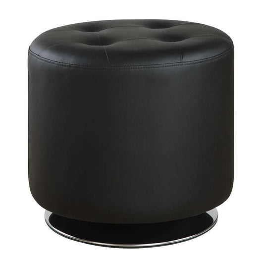 Round Leatherette Swivel Ottoman With Tufted Seat, Black By Benzara | Ottomans |  Modishstore 