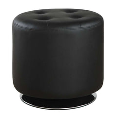 Round Leatherette Swivel Ottoman With Tufted Seat, Black By Benzara