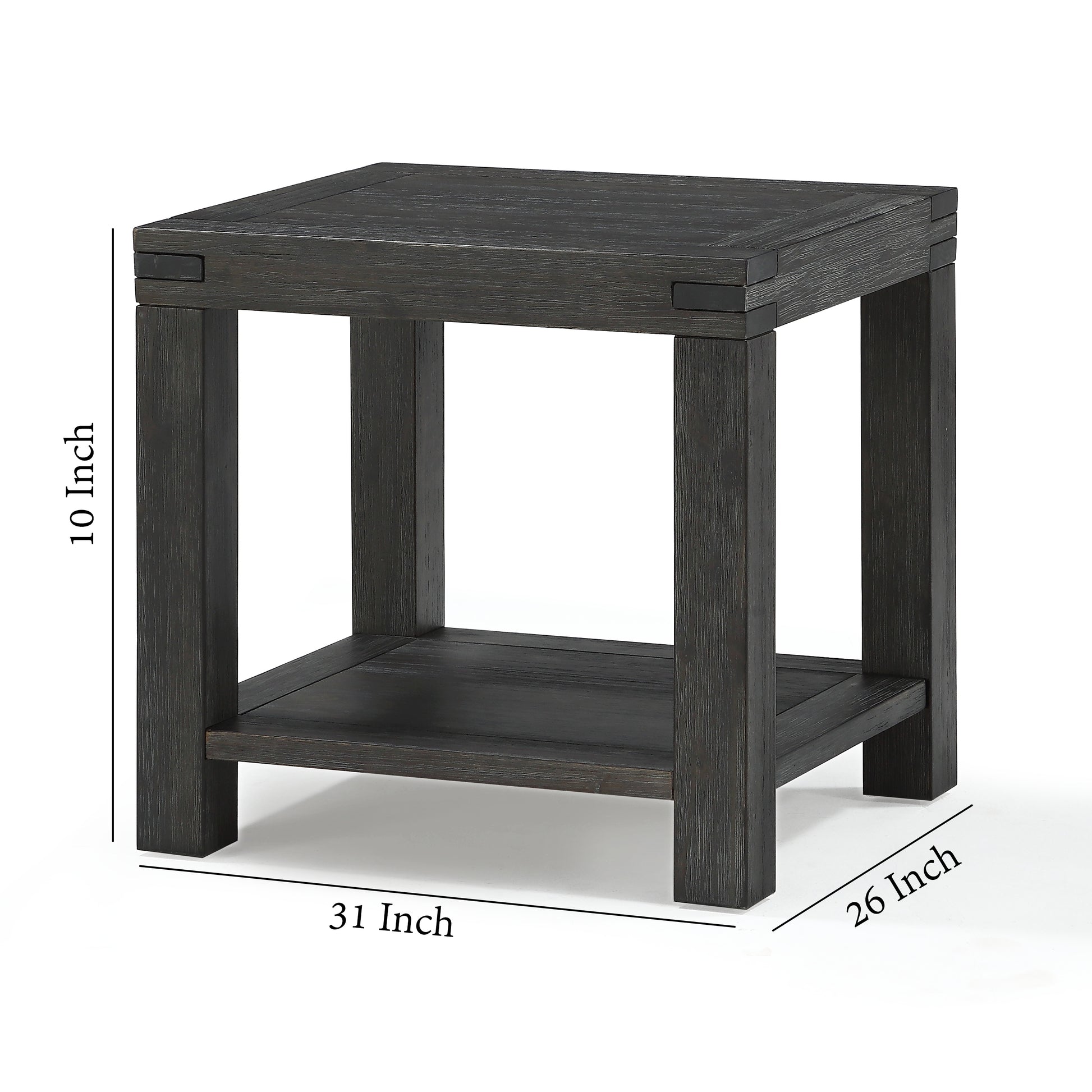 Wooden End Table With Block Legs And Open Shelf, Dark Gray By Benzara | Side Tables |  Modishstore  - 2