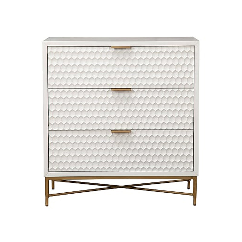 Honeycomb Design 3 Drawer Chest With Metal Legs, Small, White By Benzara | Drawers |  Modishstore 