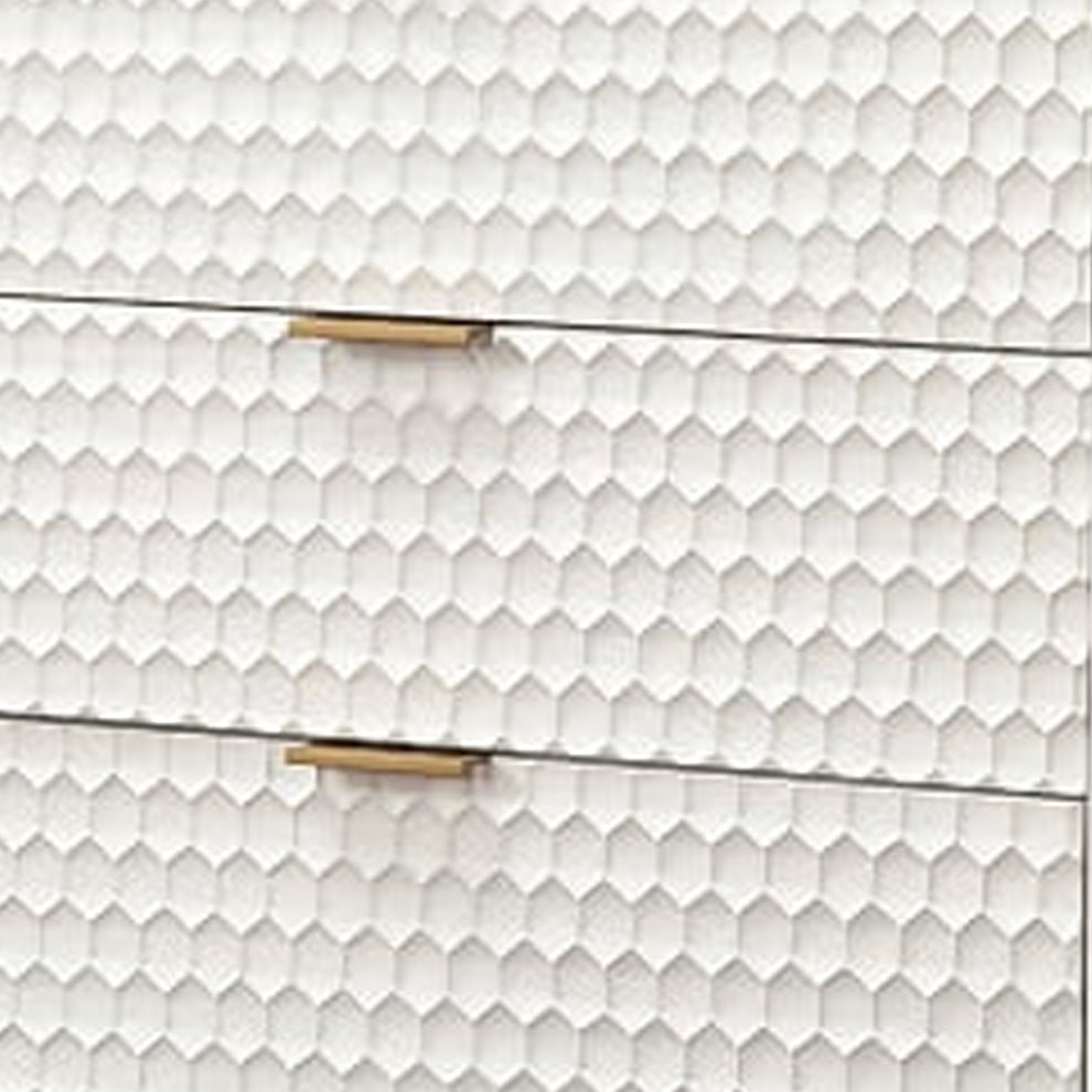 Honeycomb Design 3 Drawer Chest With Metal Legs, Small, White By Benzara | Drawers |  Modishstore  - 3