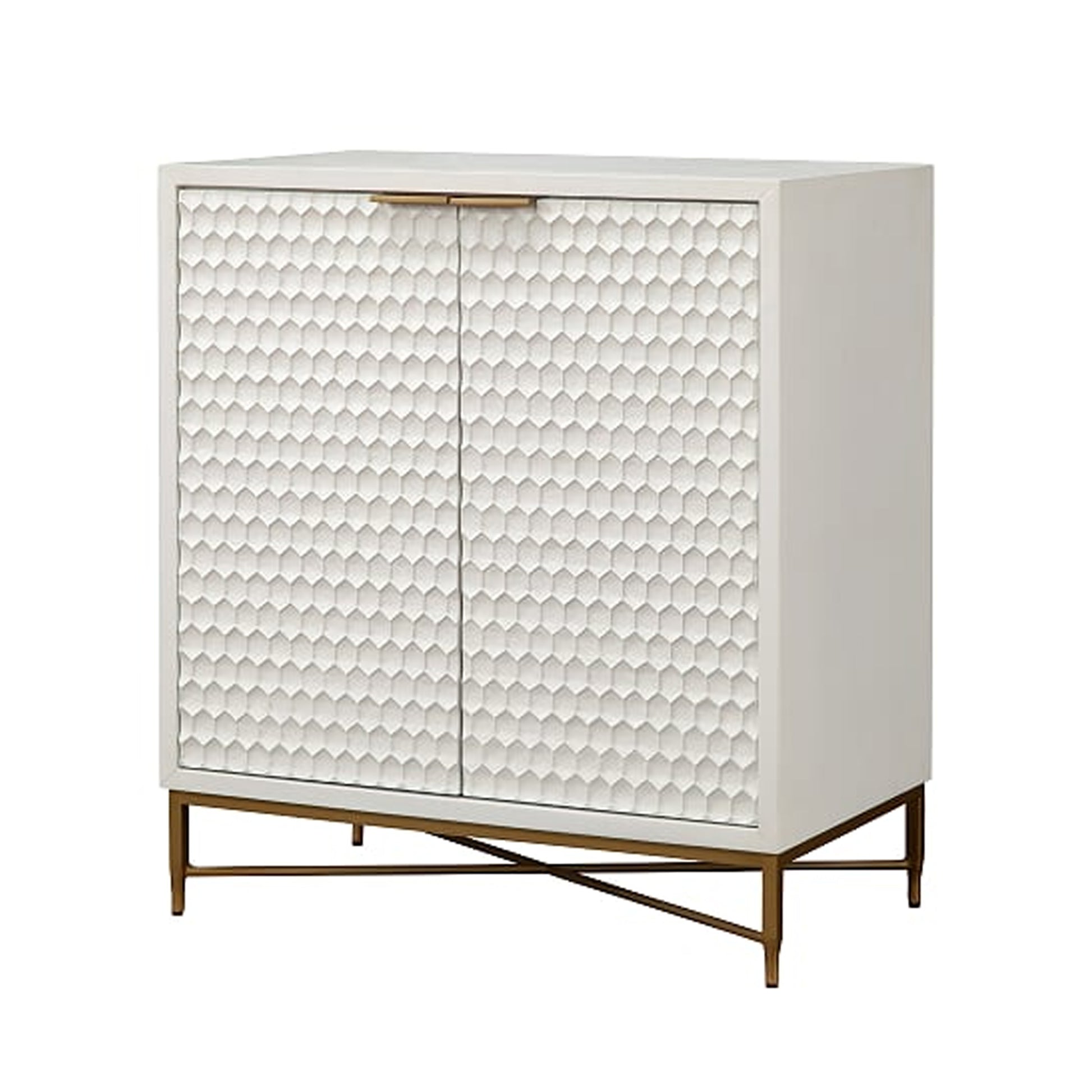Honeycomb Design 2 Door Bar Cabinet With Metal Legs, White By Benzara | Cabinets | Modishstore - 2
