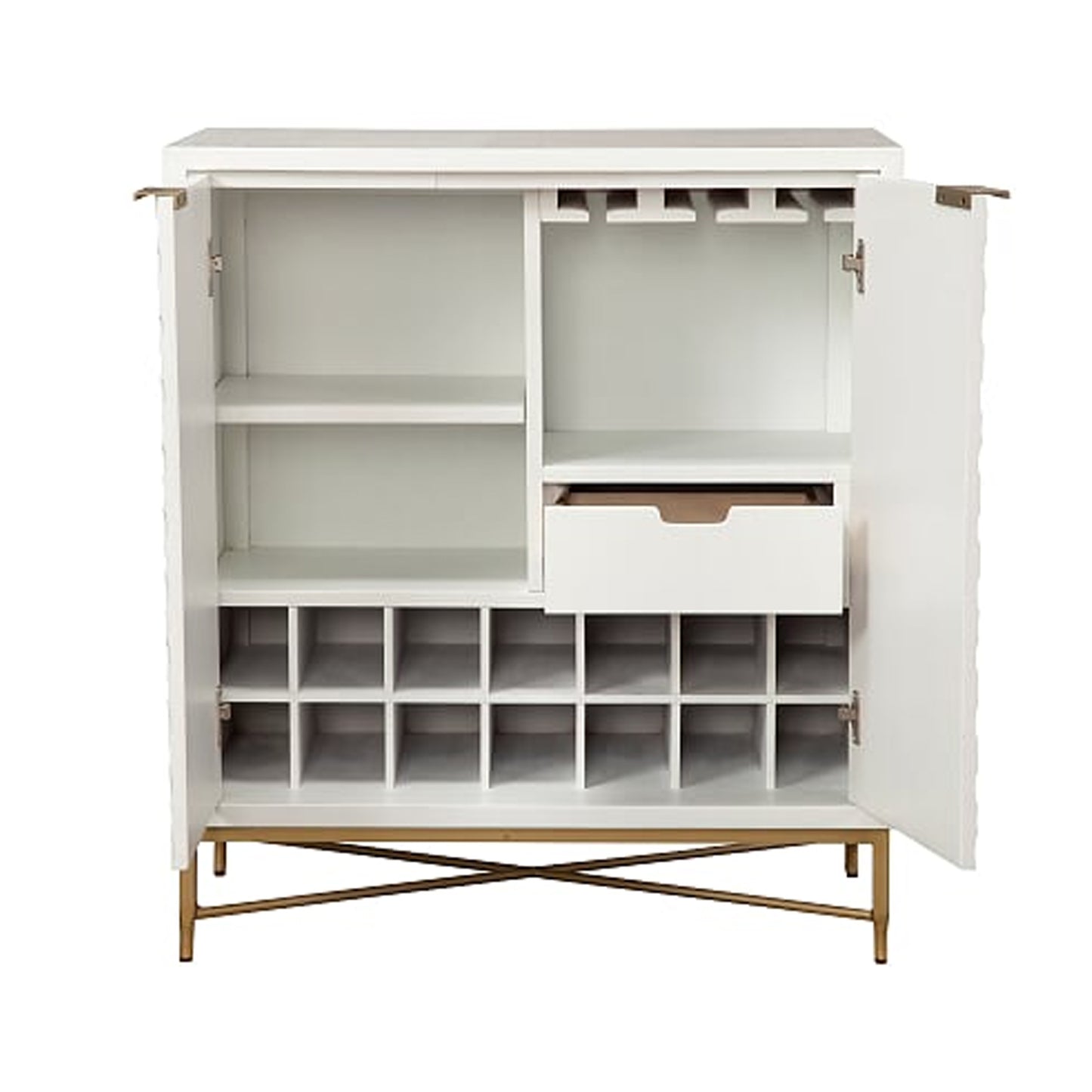 Honeycomb Design 2 Door Bar Cabinet With Metal Legs, White By Benzara | Cabinets | Modishstore - 3