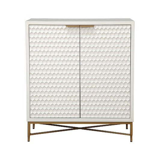 Honeycomb Design 2 Door Bar Cabinet With Metal Legs, White By Benzara | Cabinets | Modishstore