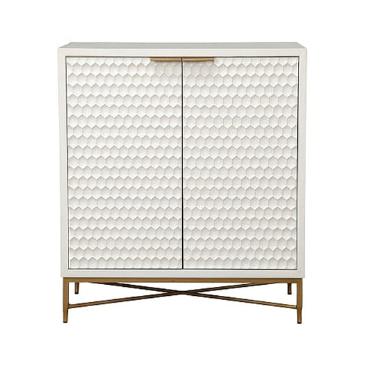 Honeycomb Design 2 Door Bar Cabinet With Metal Legs, White By Benzara | Cabinets | Modishstore