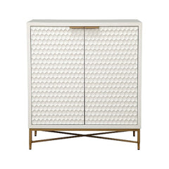 Honeycomb Design 2 Door Bar Cabinet With Metal Legs, White By Benzara