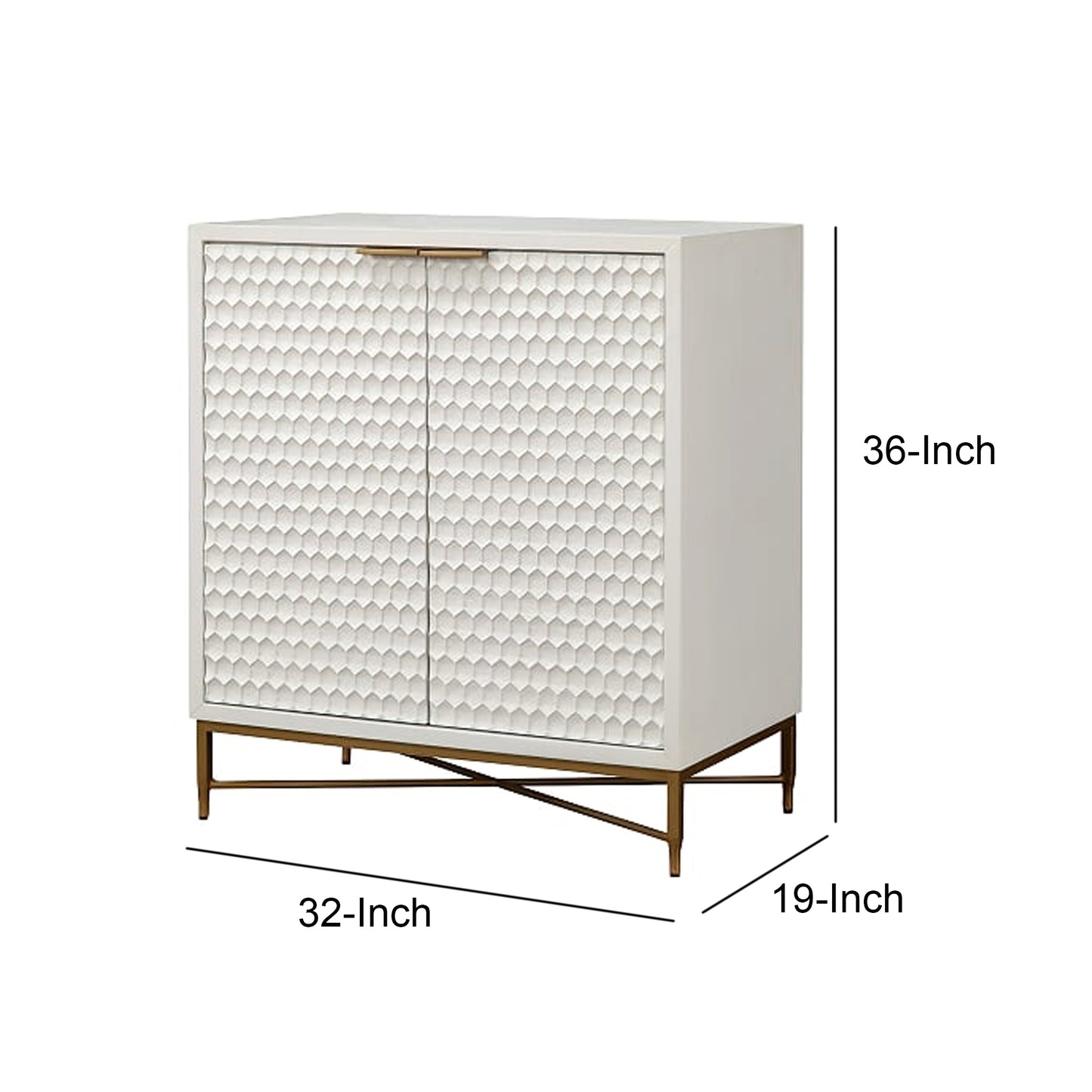 Honeycomb Design 2 Door Bar Cabinet With Metal Legs, White By Benzara | Cabinets | Modishstore - 5