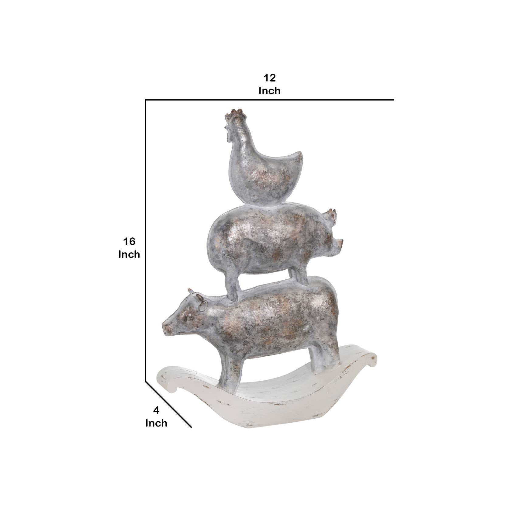 Decorative Polyresin Sculpture With Stacked Animals, White And Bronze By Benzara | Animals & Pets |  Modishstore  - 5