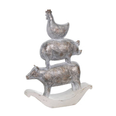 Decorative Polyresin Sculpture With Stacked Animals, White And Bronze By Benzara