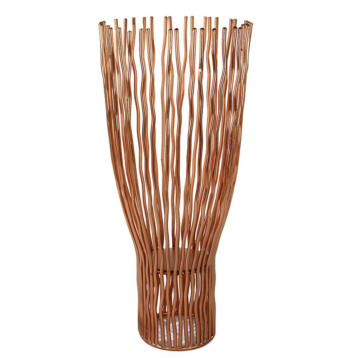 Metal Pillar Candle Holder With Wavy Wires, Rose Gold By Benzara | Candle Holders |  Modishstore 