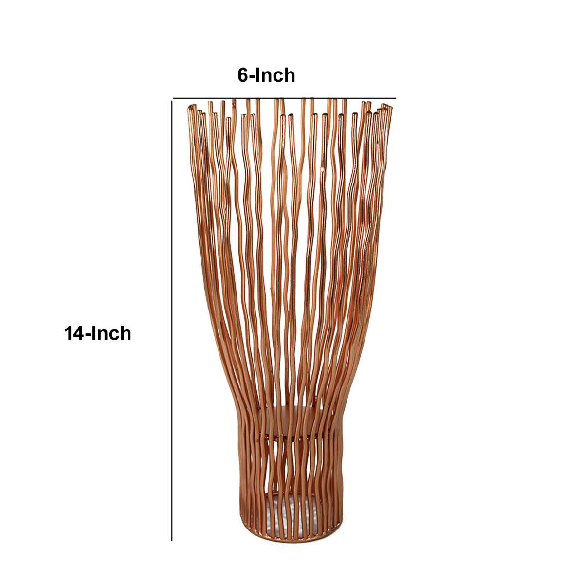 Metal Pillar Candle Holder With Wavy Wires, Rose Gold By Benzara | Candle Holders |  Modishstore  - 2