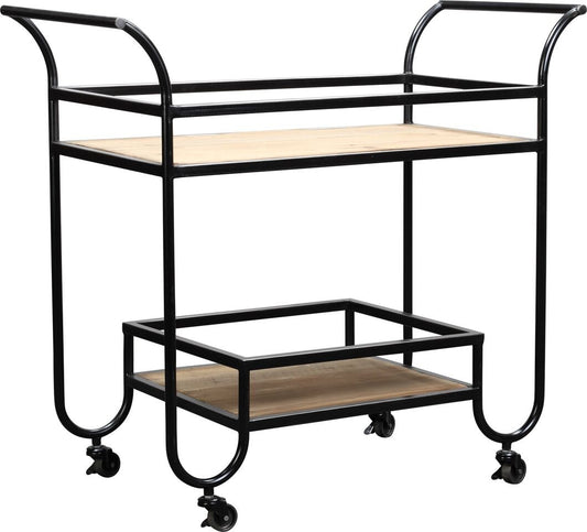 Wood And Metal Bar Cart With 1 Shelf And Casters Support, Brown And Black By Benzara | Cabinets | Modishstore