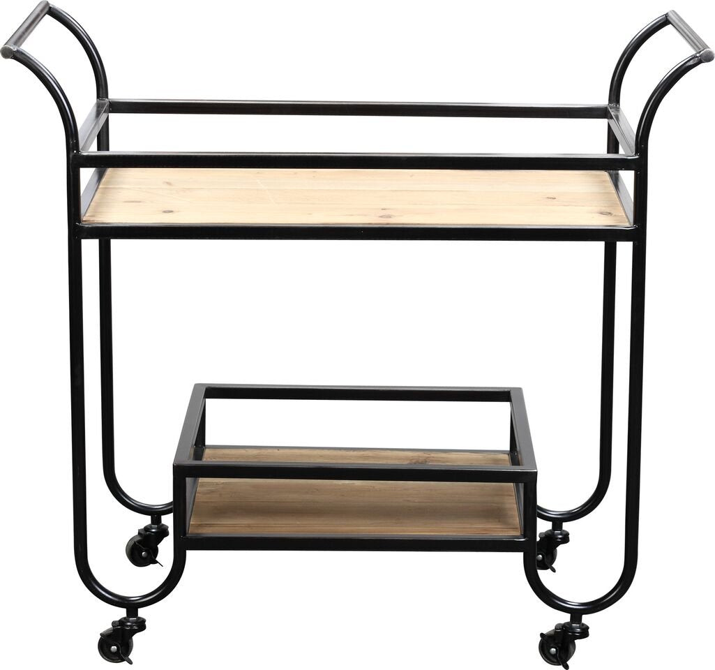 Wood And Metal Bar Cart With 1 Shelf And Casters Support, Brown And Black By Benzara | Cabinets | Modishstore - 2