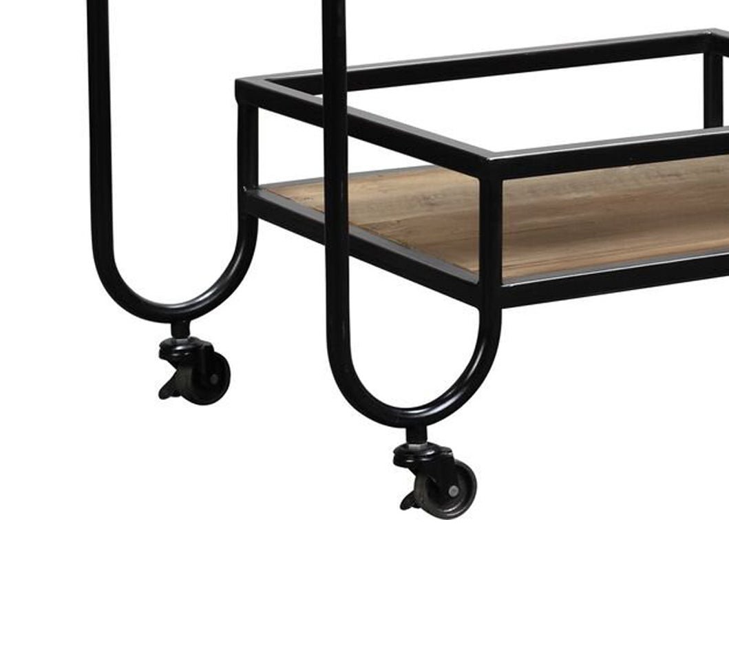 Wood And Metal Bar Cart With 1 Shelf And Casters Support, Brown And Black By Benzara | Cabinets | Modishstore - 4
