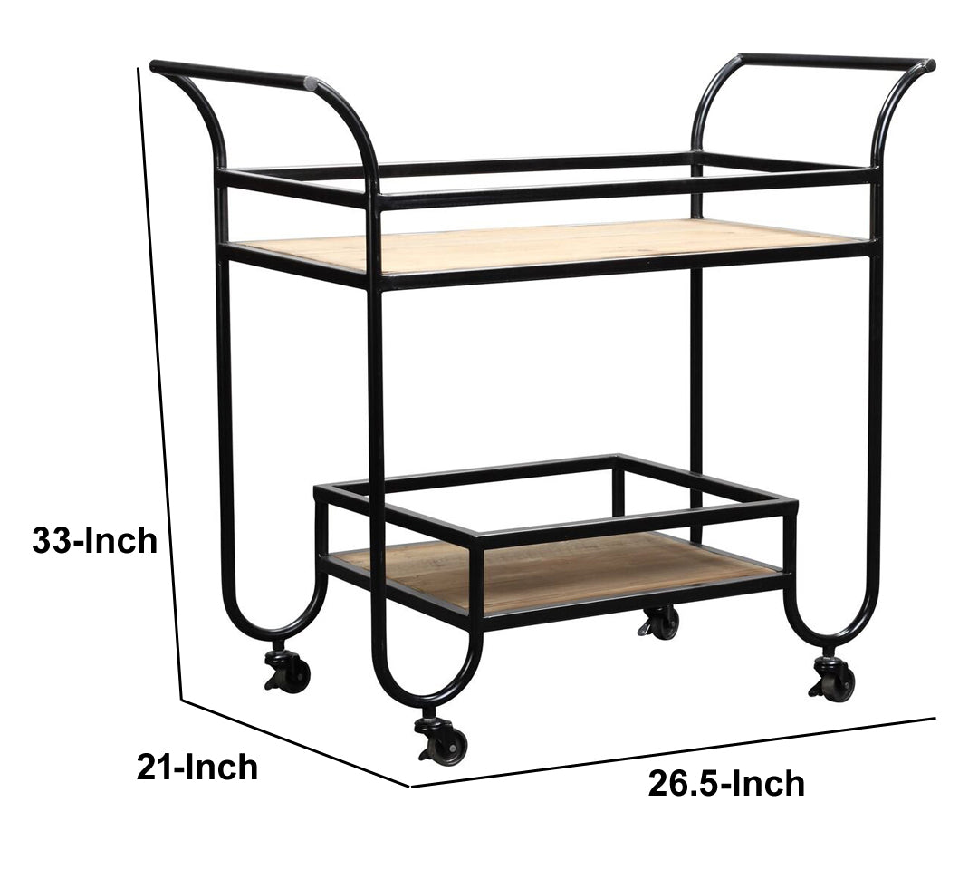 Wood And Metal Bar Cart With 1 Shelf And Casters Support, Brown And Black By Benzara | Cabinets | Modishstore - 3