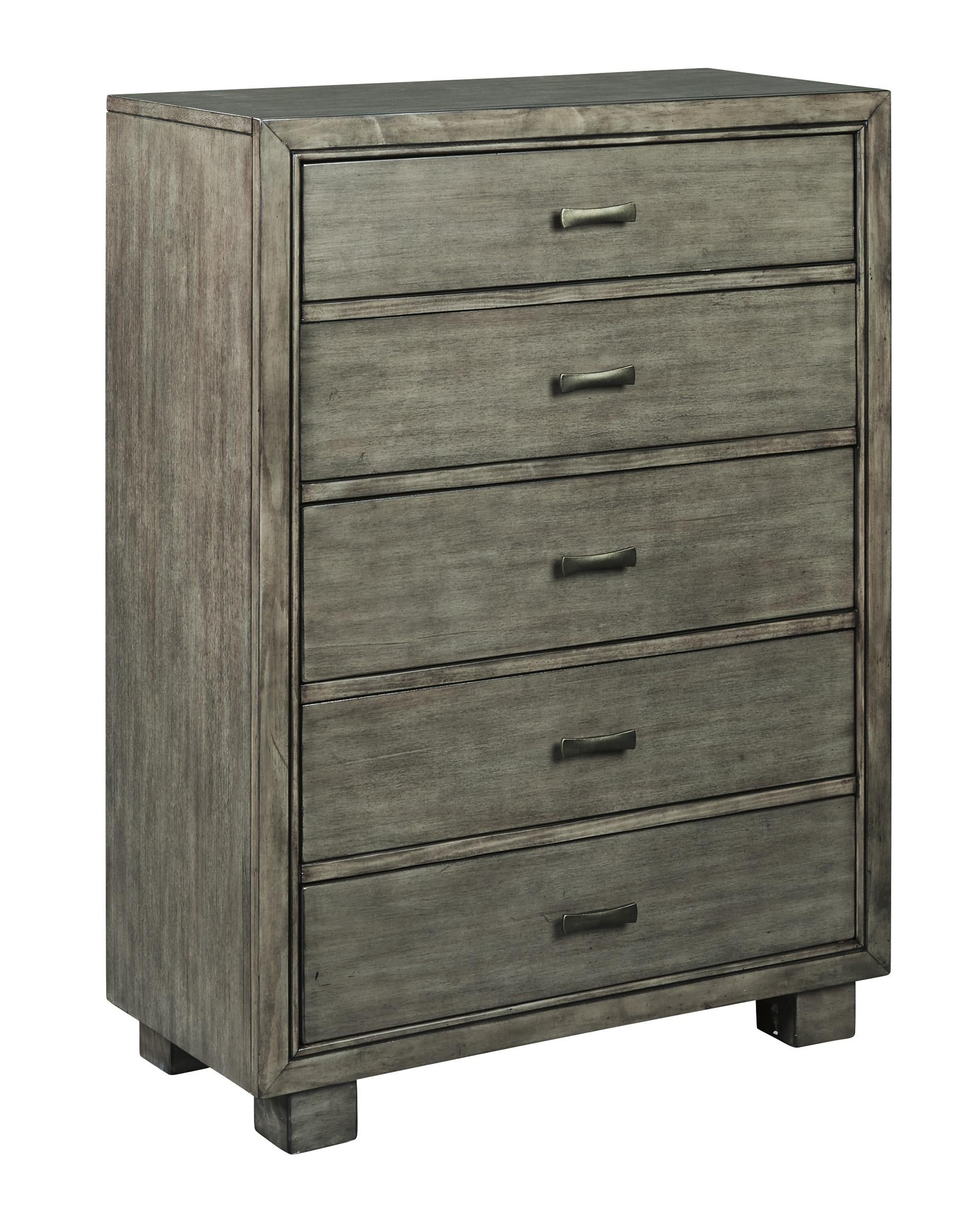 5 Drawer Wooden Chest With Block Legs, Gray By Benzara | Cabinets | Modishstore