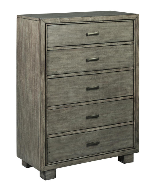 5 Drawer Wooden Chest With Block Legs, Gray By Benzara | Cabinets | Modishstore