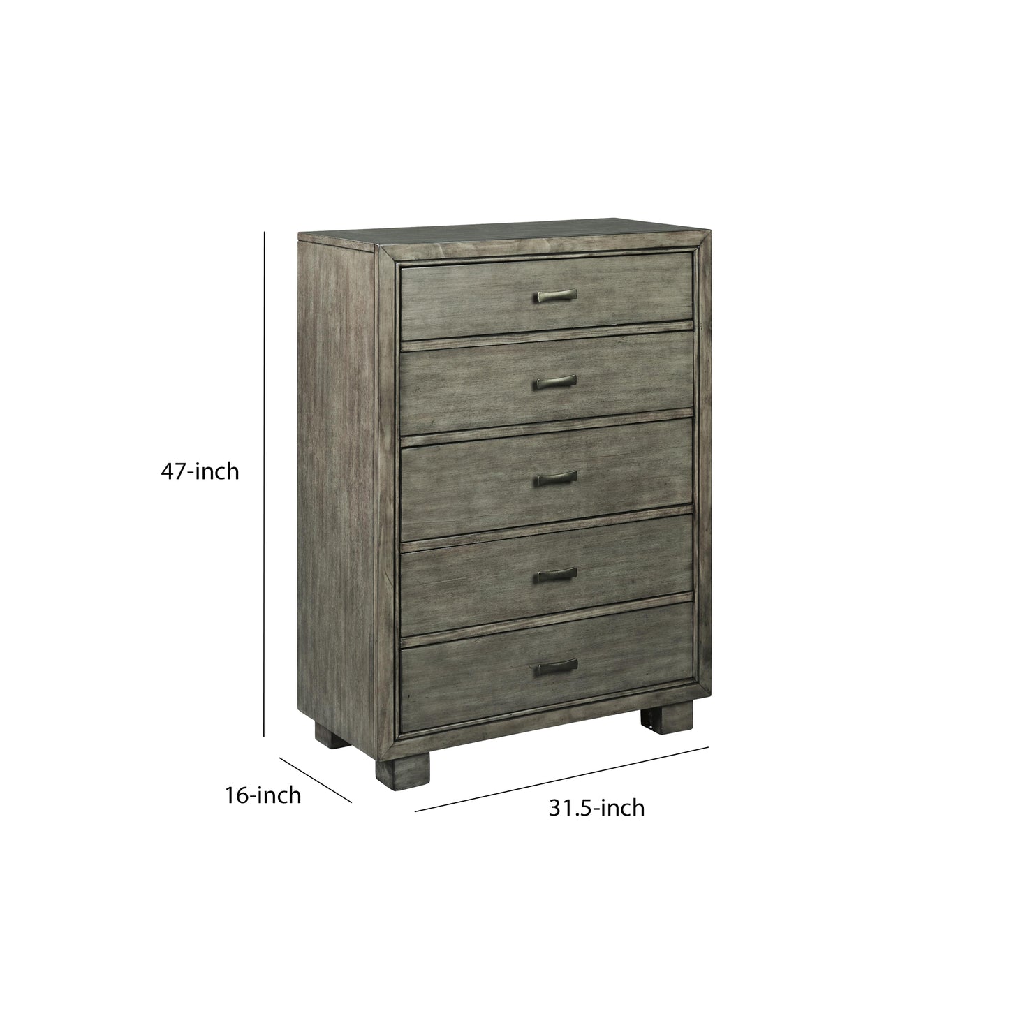 5 Drawer Wooden Chest With Block Legs, Gray By Benzara | Cabinets | Modishstore - 5