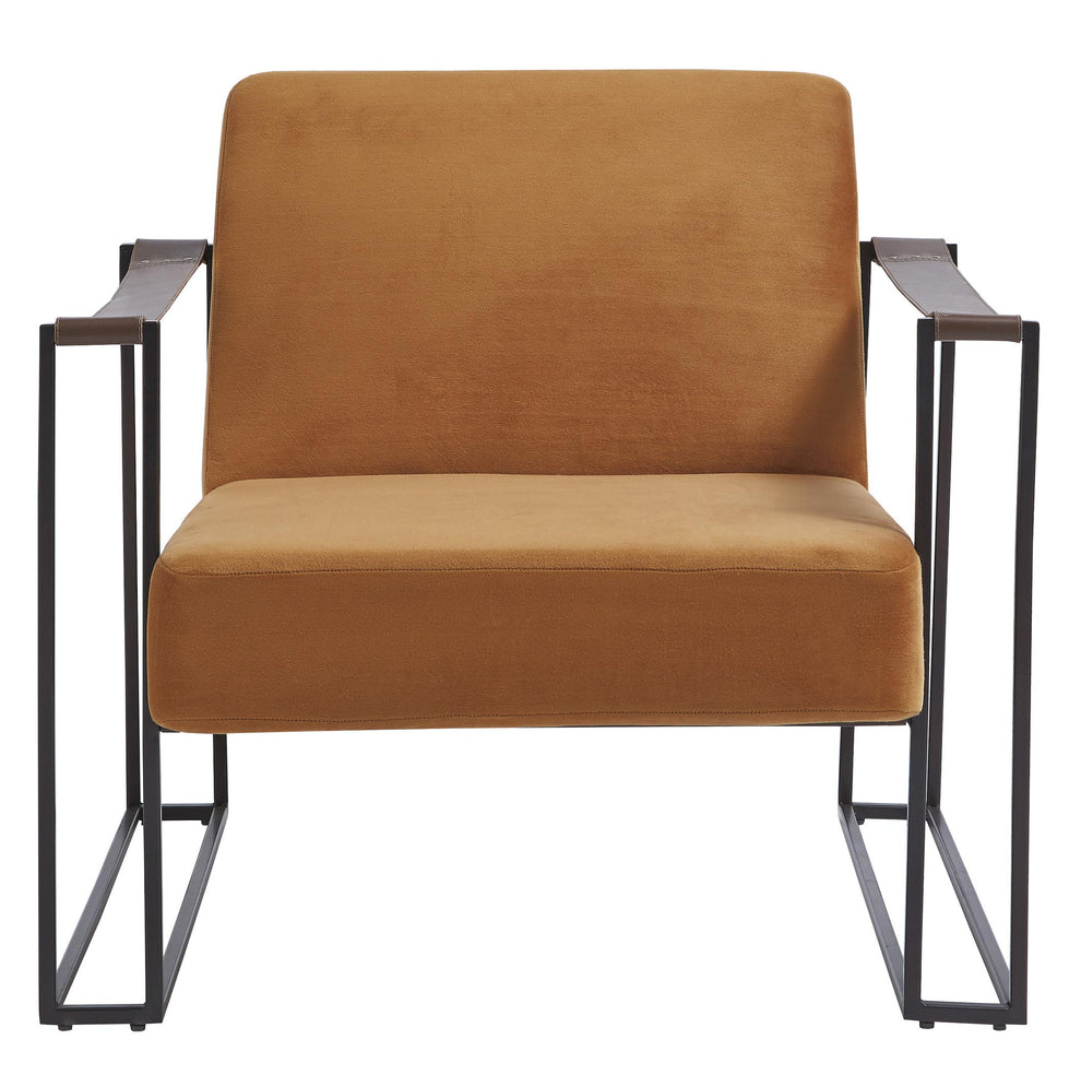 Metal Frame Accent Chair With Padded Seat And Back, Orange And Bronze By Benzara | Accent Chairs | Modishstore - 4