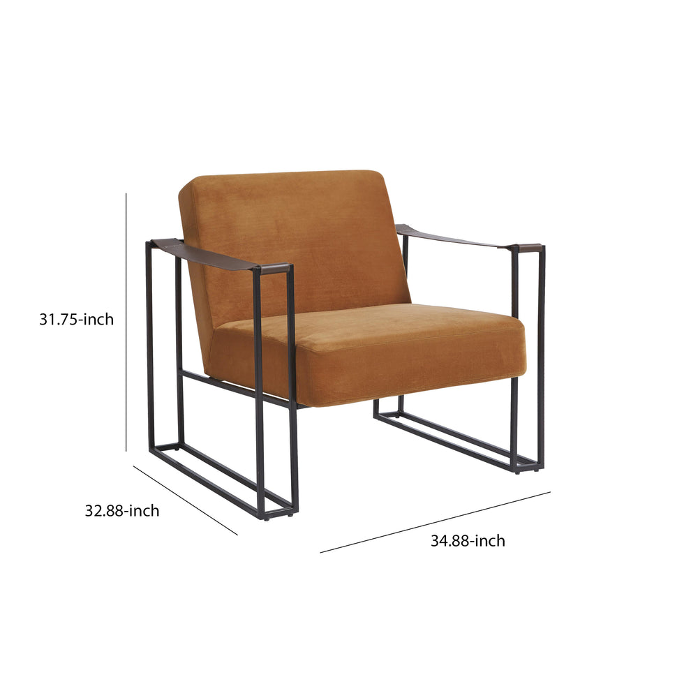 Metal Frame Accent Chair With Padded Seat And Back, Orange And Bronze By Benzara | Accent Chairs | Modishstore - 5