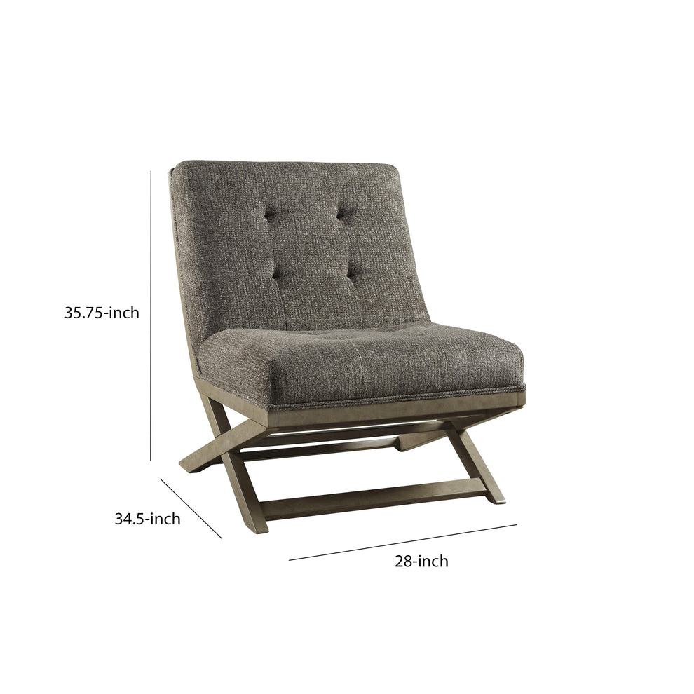 X Frame Base Wooden Accent Chair With Padded Seat And Back, Brown And Gray By Benzara | Accent Chairs | Modishstore - 5