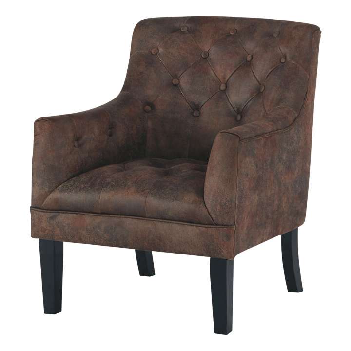 Wood And Fabric Accent Chair With Diamond Button Tufting, Brown By Benzara | Accent Chairs |  Modishstore 