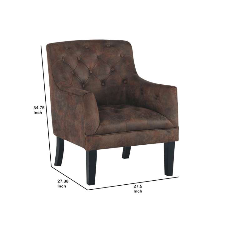 Wood And Fabric Accent Chair With Diamond Button Tufting, Brown By Benzara | Accent Chairs |  Modishstore  - 2