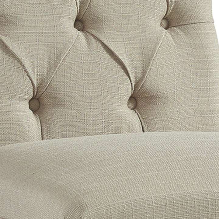 Wood And Fabric Armless Accent Chair With Button Tufting, Beige By Benzara | Accent Chairs |  Modishstore  - 4