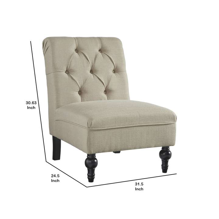 Wood And Fabric Armless Accent Chair With Button Tufting, Beige By Benzara | Accent Chairs |  Modishstore  - 2