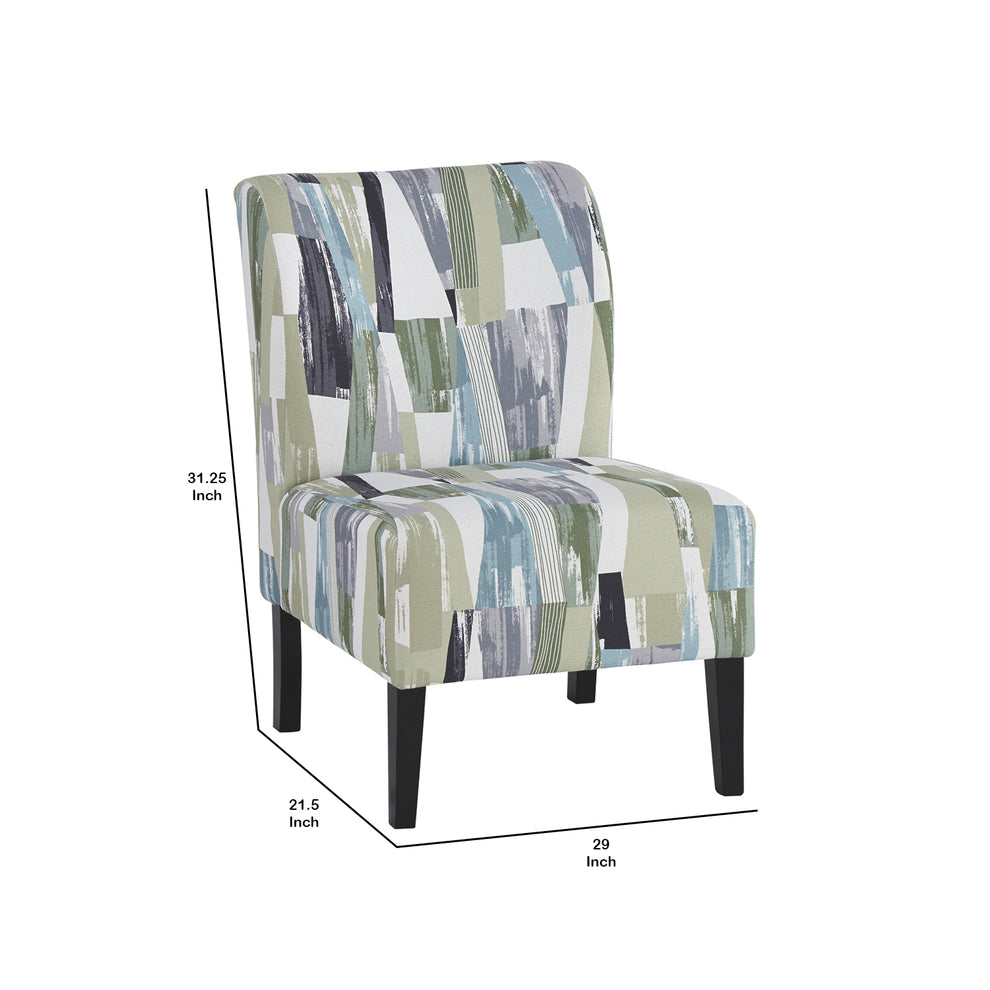 Wooden Armless Accent Chair With Patterned Fabric Upholstery, Multicolor By Benzara | Accent Chairs | Modishstore - 5