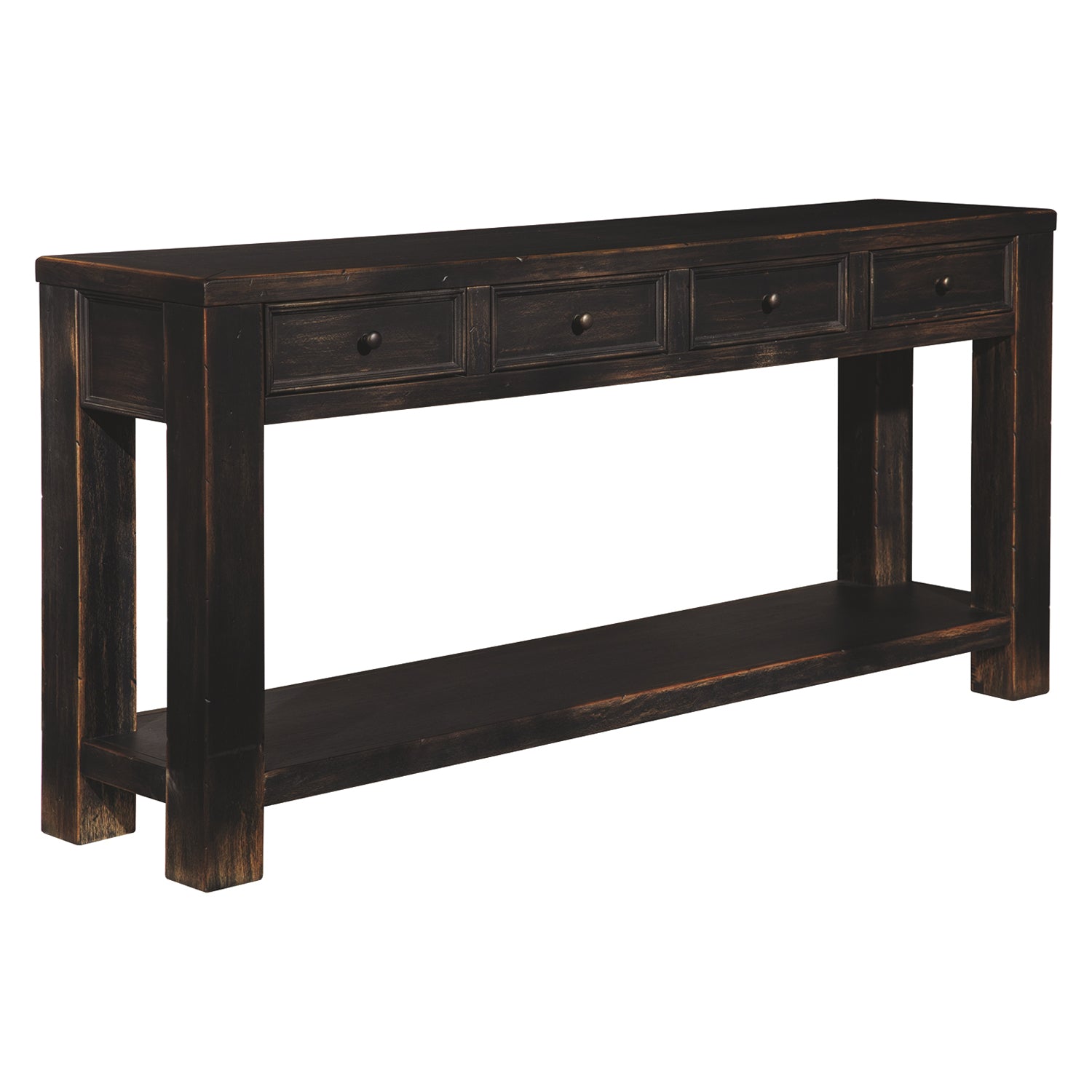 Wooden Sofa Table With Four Drawers And One Shelf, Weathered Black By Benzara | Console Tables | Modishstore