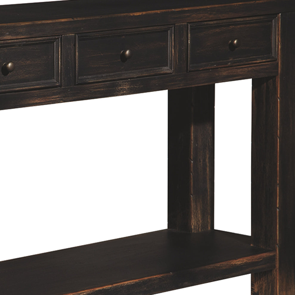 Wooden Sofa Table With Four Drawers And One Shelf, Weathered Black By Benzara | Console Tables | Modishstore - 3