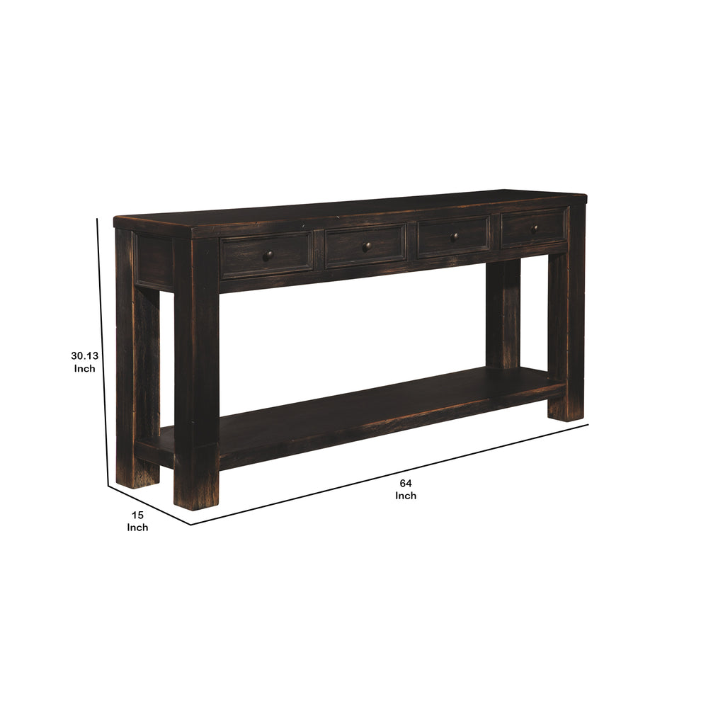 Wooden Sofa Table With Four Drawers And One Shelf, Weathered Black By Benzara | Console Tables | Modishstore - 5