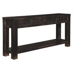 Wooden Sofa Table With Four Drawers And One Shelf, Weathered Black By Benzara