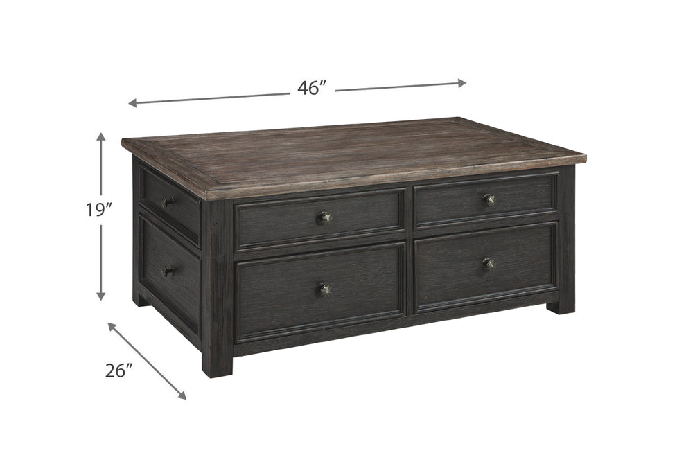 Wooden Lift Top Coffee Table With Drawers And Caster, Black And Brown By Benzara | Coffee Tables | Modishstore - 4