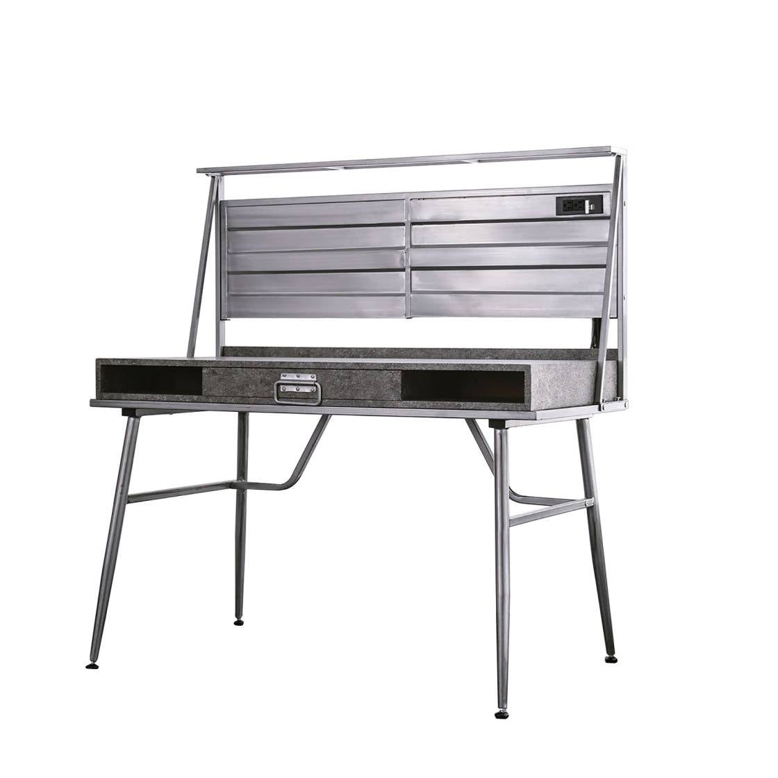 Corrugated Back Metal Frame Desk With Usb Docks, Gray And Silver By Benzara | Desks |  Modishstore 