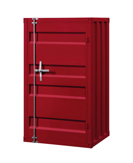 Industrial Style Metal Base Single Door Chest With Slated Pattern, Red By Benzara | Cabinets |  Modishstore 