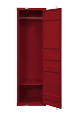 Single Door Wardrobe With Double Storage Compartment And Cremone Bolt, Red By Benzara