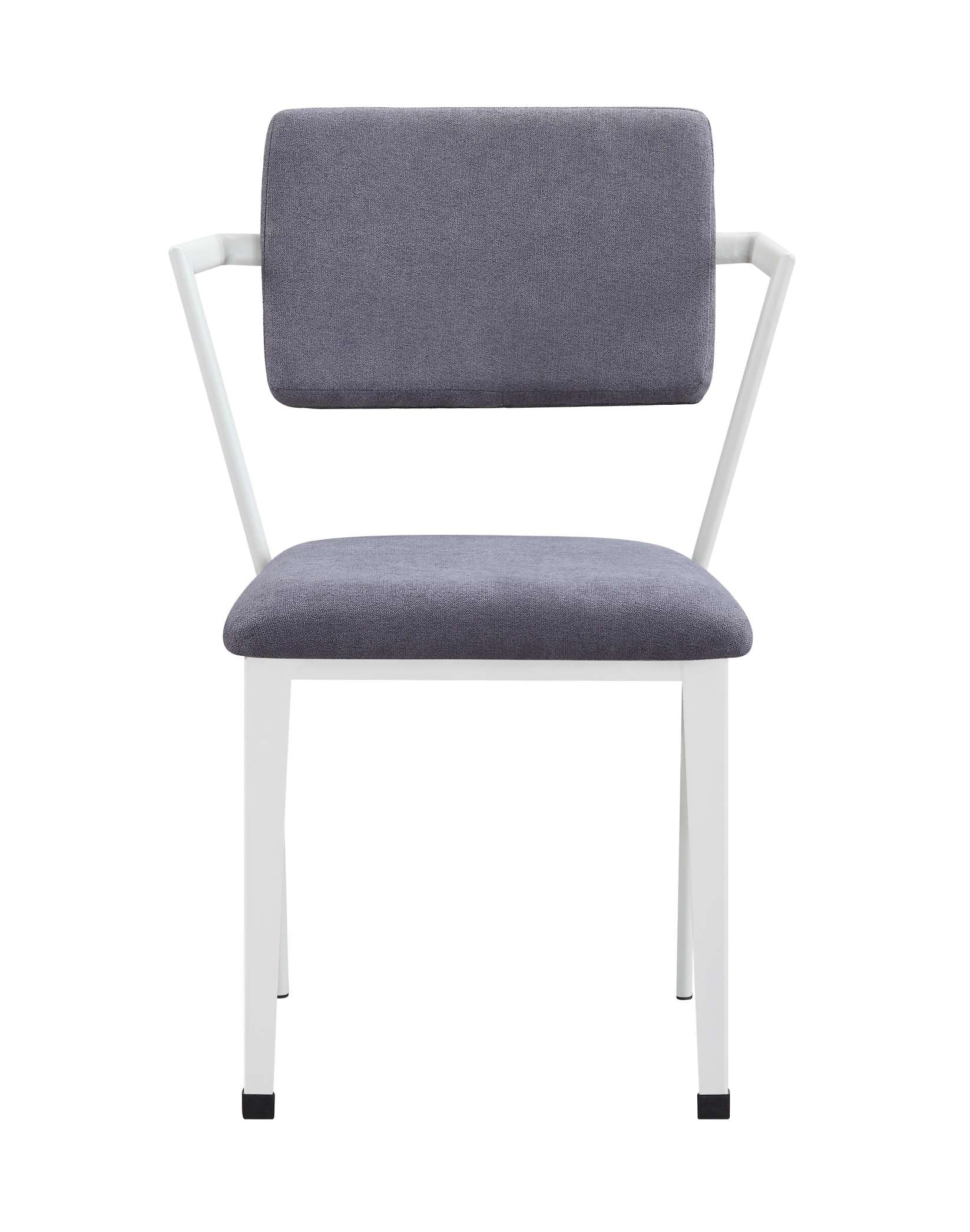 Metal Chair With Fabric Upholstery And Straight Legs, Gray And White By Benzara | Accent Chairs |  Modishstore 