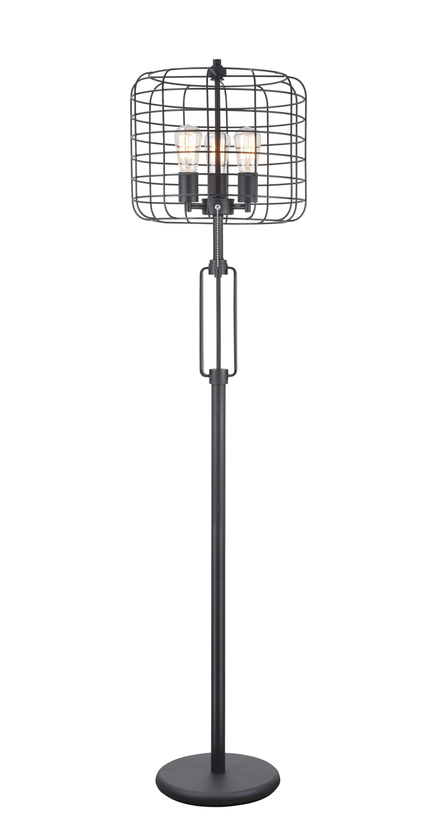 Metal Base Caged Shade Lamp With Open Design And Circular Base, Black By Benzara | Floor Lamps |  Modishstore 