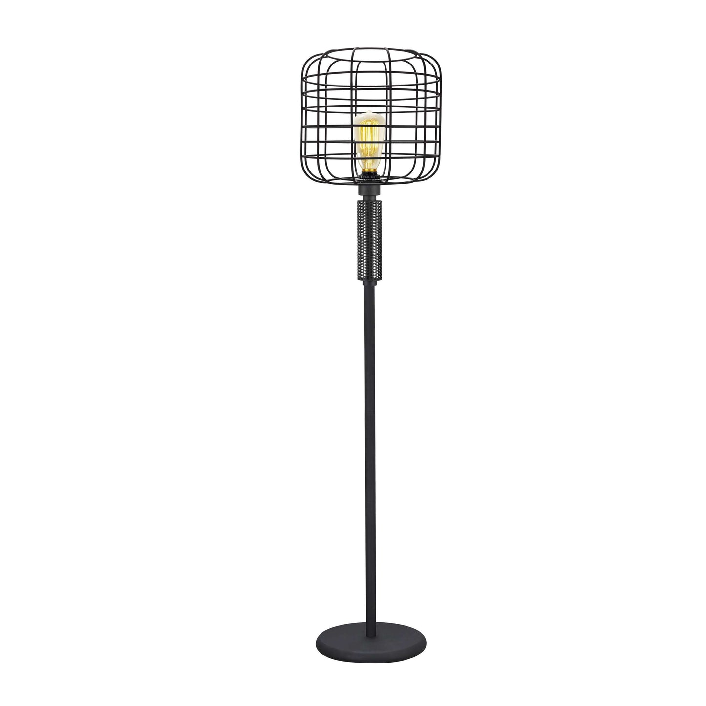 Modern Caged Shape Floor Lamp With Circular Base And Mesh Pattern, Black By Benzara | Floor Lamps |  Modishstore 