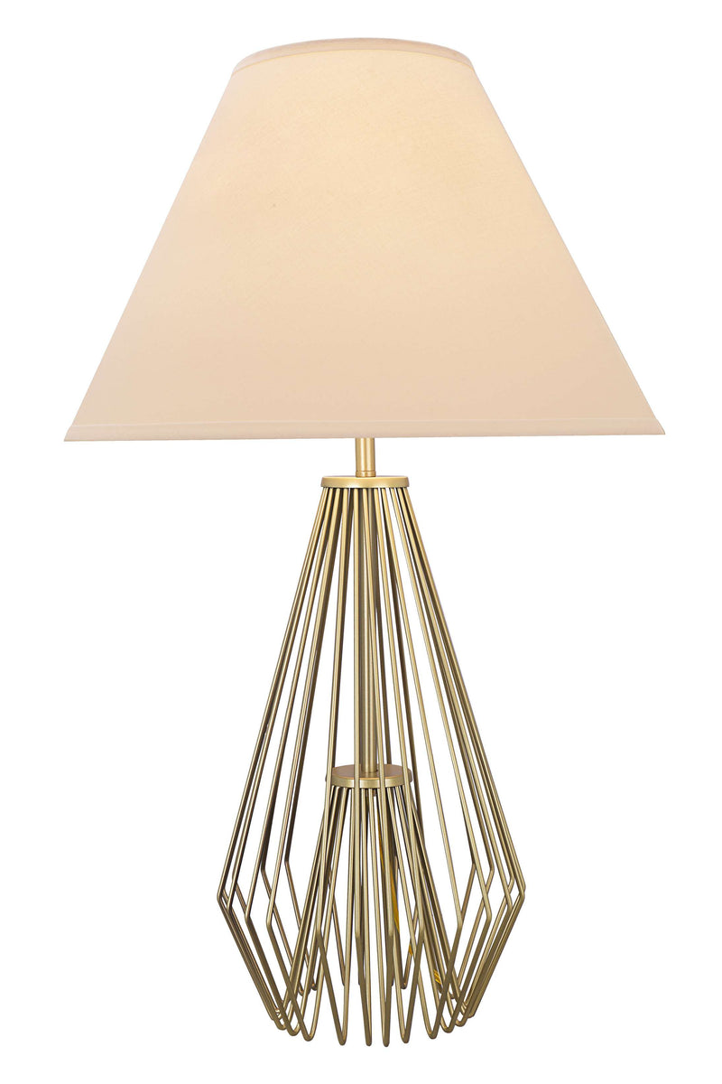 Caged Pattern Metal Table Lamp With Flared Empire Shade, Beige And Golden By Benzara | Table Lamps |  Modishstore 
