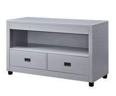 Transitional Style Wooden Sofa Table With 2 Drawers, Gray And Black By Benzara
