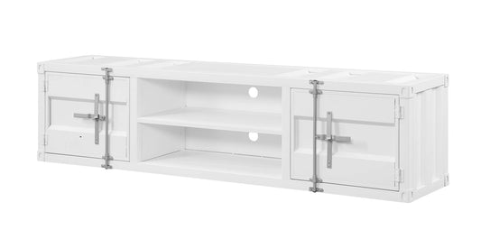 Industrial Container Style Tv Stand With Two Open Shelves, White By Benzara | Cabinets |  Modishstore 