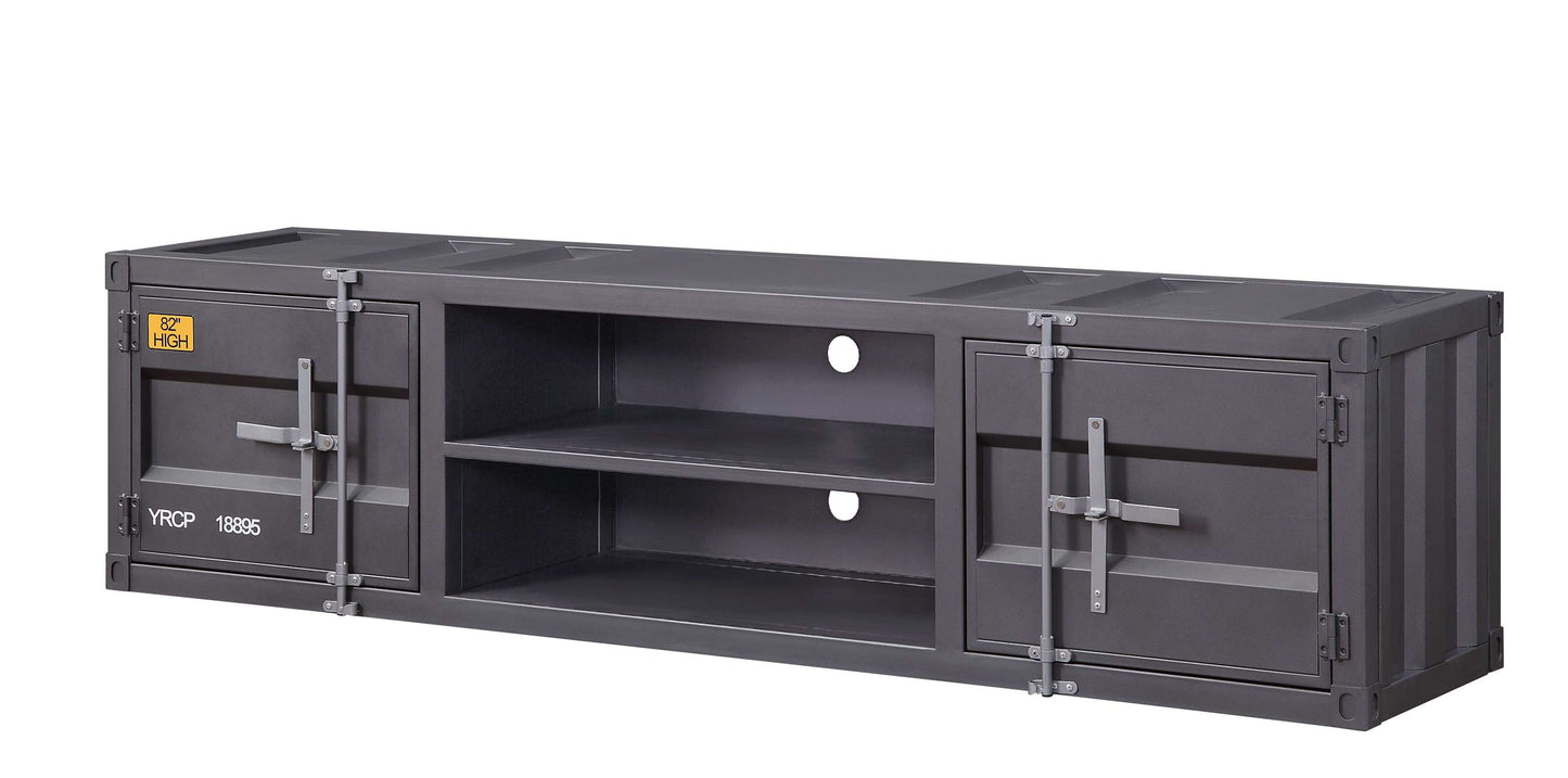 Industrial Container Style Tv Stand With Two Open Shelves, Gray By Benzara | Cabinets |  Modishstore 