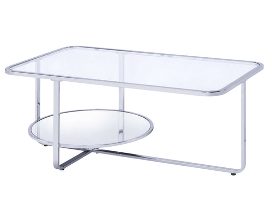 Contemporary Coffee Table With Round Bottom Shelf, Silver And Clear By Benzara | Coffee Tables |  Modishstore 